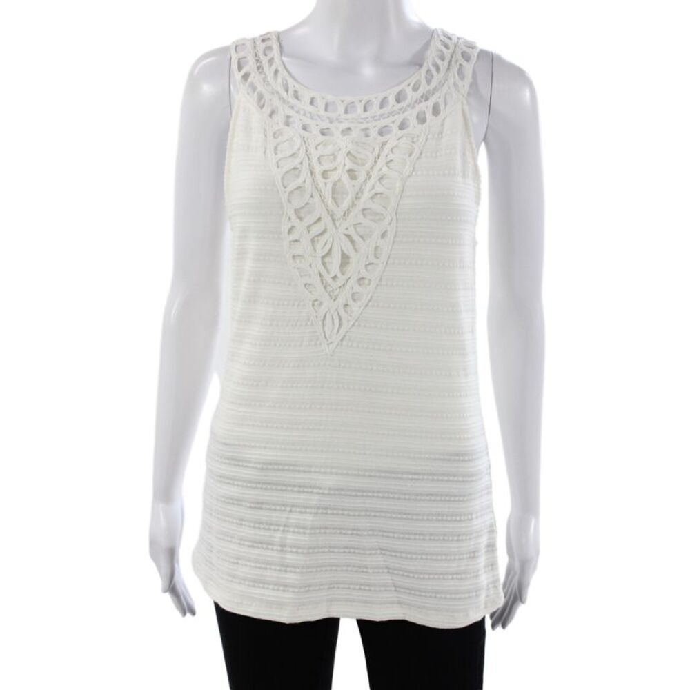 9-H15 STCL Women Camisole White Striped Scoop Neck Rayon Boho Size S
